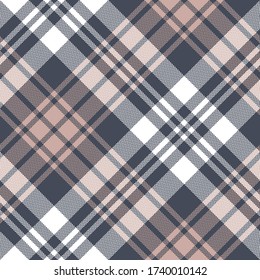 Plaid pattern seamless diagonal background in grey, light pink, and white for scarf, flannel shirt, blanket, duvet cover, or other autumn winter fashion textile design.