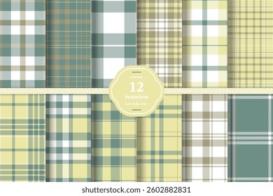Plaid pattern seamless. Dusty Rose and Cool Graphite Tartan Fabric Design. Set of 12