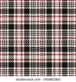 Plaid pattern. Seamless glen check plaid in nearly black, pink red, and beige for skirt, dress, classic tweed jacket, coat, or other modern clothing design.