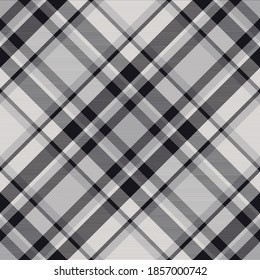 El patrón se coloca sin fisuras en gris. Comprobar la textura de tela. Fondo cuadrado de banda. Tartán de diseño vectorial textil.