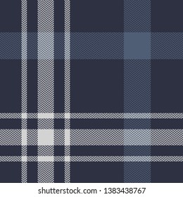 Plaid pattern. Seamless herringbone check plaid in blue and grey. Classic tartan pixel pattern for flannel shirt, poncho, coat, blanket, or other textile designs.