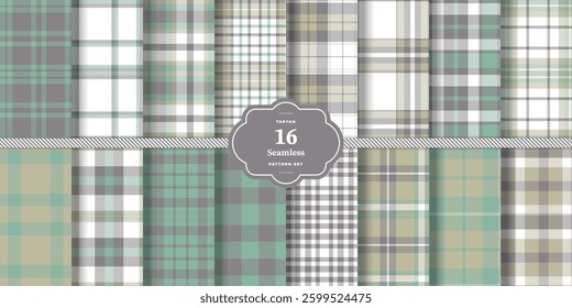 Plaid pattern seamless. Ivory White and Dusky Pink Tartan Textile Design. Set of 16