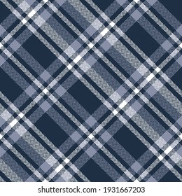 Plaid pattern seamless large herringbone in blue and white. Tartan check background graphic for flannel shirt, scarf, duvet cover, skirt, other modern spring autumn winter fashion textile print.