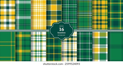 Plaid pattern seamless. Light Maize and Pastel Buttercream Tartan Textile Design. Set of 16