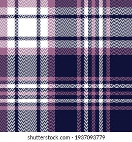 Plaid pattern seamless in navy blue, pink, white. Seamless dark bright large textured tartan check graphic for spring autumn winter flannel shirt, blanket, scarf, other modern fashion textile design.