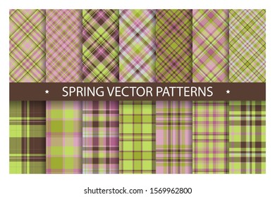 Plaid pattern seamless ornate. Set spring vector background. Fabric texture collection.