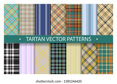 Plaid pattern seamless ornate. Set tartan vector background. Fabric texture collection.