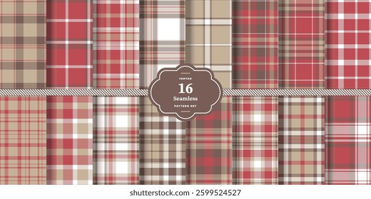 Plaid pattern seamless. Pale Ruby and Dark Slate Tartan Textile Design. Set of 16
