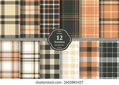 Plaid pattern seamless. Pale Straw and Pale Straw Tartan Fabric Design. Set of 12