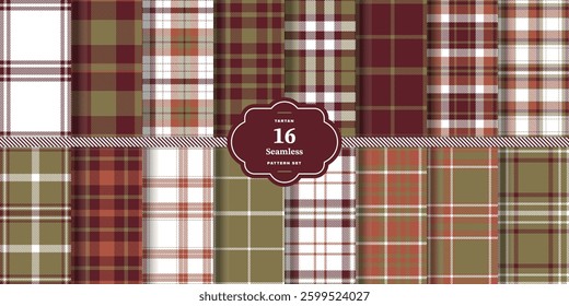 Plaid pattern seamless. Pastel Buttercream and Fire Engine Red Tartan Textile Design. Set of 16
