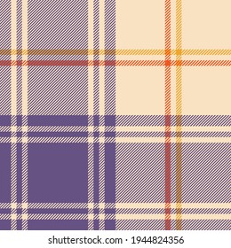 Plaid pattern seamless in purple, orange, yellow, beige. Spring summer autumn large tartan check plaid graphic background for flannel shirt, blanket, duvet cover, other modern fashion fabric print.