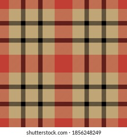 El patrón se coloca sin fisuras en rojo. Comprobar la textura de tela. Fondo cuadrado de banda. Diseño textil vectorial tartán.