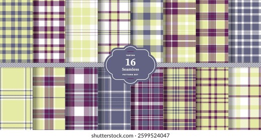Plaid pattern seamless. Rich Saffron and Pale Straw Tartan Textile Design. Set of 16