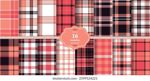 Plaid pattern seamless. Smoky Charcoal and Rich Amber Tartan Textile Design. Set of 16