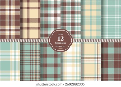 Plaid pattern seamless. Soft Vanilla and Bright Canary Tartan Fabric Design. Set of 12