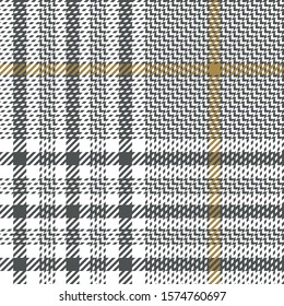Plaid pattern seamless tartan vector background in grey, gold, and white. Glen abstract check plaid for coat, blanket, or other spring, summer, autumn, and winter tweed fashion textile design.