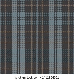 Plaid pattern seamless vector background. Tartan checkered plaid in dark grey, blue, and brown for modern fashion textile design.