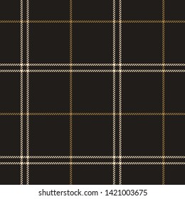 Plaid pattern seamless vector background. Tartan pattern for modern checked fabric design in dark grey and gold.
