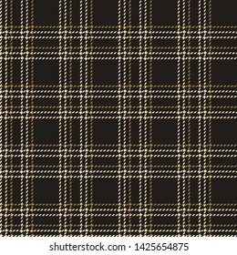 Plaid pattern seamless vector background. Hounds tooth tartan check plaid in dark grey and gold for modern tweed fashion textile design.