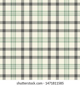 Plaid pattern seamless vector background. Tartan check plaid in grey, green, and beige for flannel shirt, tablecloth, blanket, or other modern home or fashion textile design.