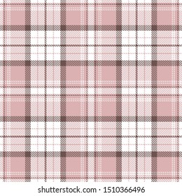 Plaid pattern seamless vector background. Tartan check plaid in brown, light pink, and white for flannel shirt, blanket, or other modern spring or summer fabric design. Striped texture.