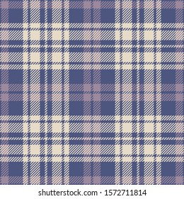 Plaid pattern seamless vector background in lilac purple and off white. Tartan check plaid for flannel shirt, blanket, skirt, dress, or other spring, summer, or autumn fashion textile design.