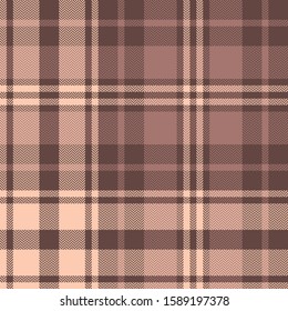 Plaid pattern seamless vector background in rosy orange brown. Herringbone pixel check plaid for scarf, poncho, flannel shirt, blanket, or other autumn winter fashion textile design.