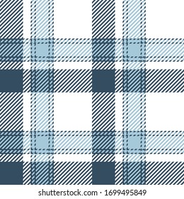 Plaid pattern seamless vector background. Summer tartan check plaid in blue and white for shirt, blanket, tablecloth, wrapping, or other everyday fashion and home textile print.