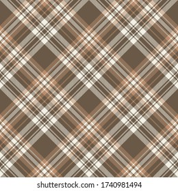 Plaid pattern seamless vector background. Brown diagonal tartan check plaid for scarf, flannel shirt, blanket, duvet cover, or other autumn fashion or home textile design.