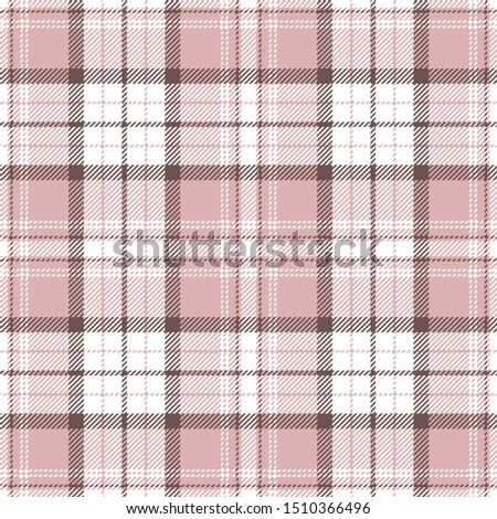 Plaid pattern seamless vector background. Tartan check plaid in brown, light pink, and white for flannel shirt, blanket, or other modern spring or summer fabric design. Striped texture.