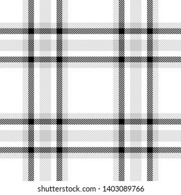 Plaid pattern seamless vector in black, grey, and white. Tartan check plaid for flannel shirt, scarf, poncho, or other fashion textile design.