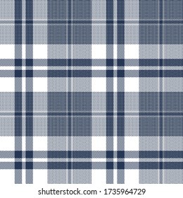 Plaid pattern seamless vector in blue, grey, white. Herringbone tartan check plaid graphic for flannel shirt, skirt, blanket, throw, duvet cover, or other modern autumn winter fabric design.