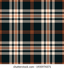 Plaid pattern seamless vector in brown, orange, off white. Dark textured tartan check background for autumn winter flannel shirt, throw, blanket, duvet cover, other modern fashion textile design.