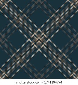 Plaid pattern seamless vector. Dark Scottish tartan diagonal check plaid in blue and brown for flannel shirt or other modern autumn winter textile print. Geometric design.