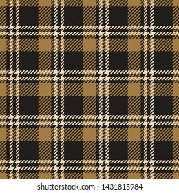 Plaid pattern seamless vector graphic. Tartan check plaid background in gold and dark grey for modern textile design. Woven pixel texture.