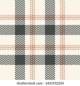 Plaid pattern seamless vector graphic. Tartan check plaid in grey and beige for scarf, poncho, or other fashion textile design. Herringbone woven pixel texture.