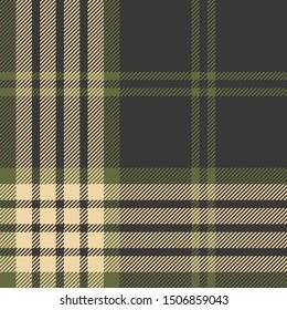 Plaid pattern seamless vector graphic in dark brown and olive green. Seamless tartan check plaid for scarf, blanket, or other modern fabric design. Striped texture.