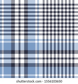 Plaid pattern seamless vector graphic. Blue and white tartan check plaid for blanket, duvet cover, or other modern autumn and winter textile design. Herringbone woven pixel texture.