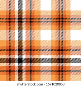 Plaid pattern seamless vector graphic. Orange and white tartan check plaid for flannel shirt, blanket, throw, duvet cover, or other modern autumn fashion textile design.