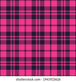 Plaid pattern seamless vector graphic. Tartan check plaid in dark blue and pink.