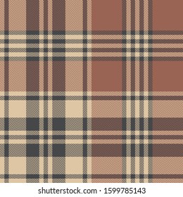Plaid pattern seamless vector texture. Herringbone tartan check plaid background in brown and beige for blanket, throw, duvet cover, scarf, or other autumn and winter textile design.