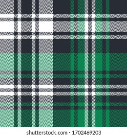 Plaid pattern seamless vector texture. Herringbone Scottish tartan check plaid background in green and white for flannel shirt, blanket, duvet cover, or other casual fashion fabric design.