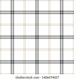 Plaid pattern seamless vector in white, grey, and beige for textile design.