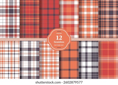 Plaid pattern seamless. Warm Gold and Midnight Charcoal Tartan Fabric Design. Set of 12