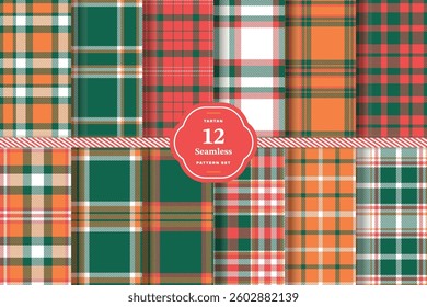 Plaid pattern seamless. Warm Honey and Muted Coral Tartan Fabric Design. Set of 12