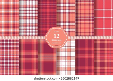 Plaid pattern seamless. Warm Honey and Soft Vanilla Tartan Fabric Design. Set of 12