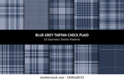 Plaid pattern set in blue. Seamless dark tartan check plaids for jacket, coat, skirt, flannel shirt, dress, blanket, duvet cover, throw, other modern spring autumn winter fashion textile print.