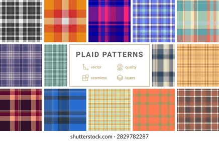 Plaid pattern set echoing mid-century and heritage influences. Perfect for timeless collections and classic layouts.