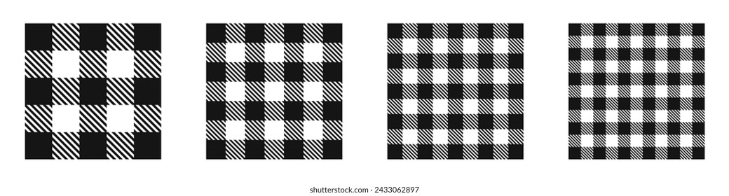 Plaid pattern set. Plaid icons.  Lumberjack plaid seamless pattern collection. Flannel shirt pattern.