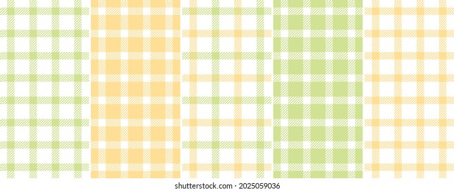 Plaid pattern set in pastel yellow, green, white for spring summer. Seamless textured tattersall tartan check vector for handkerchief, scarf, jacket, coat, blanket, other modern fashion fabric print.